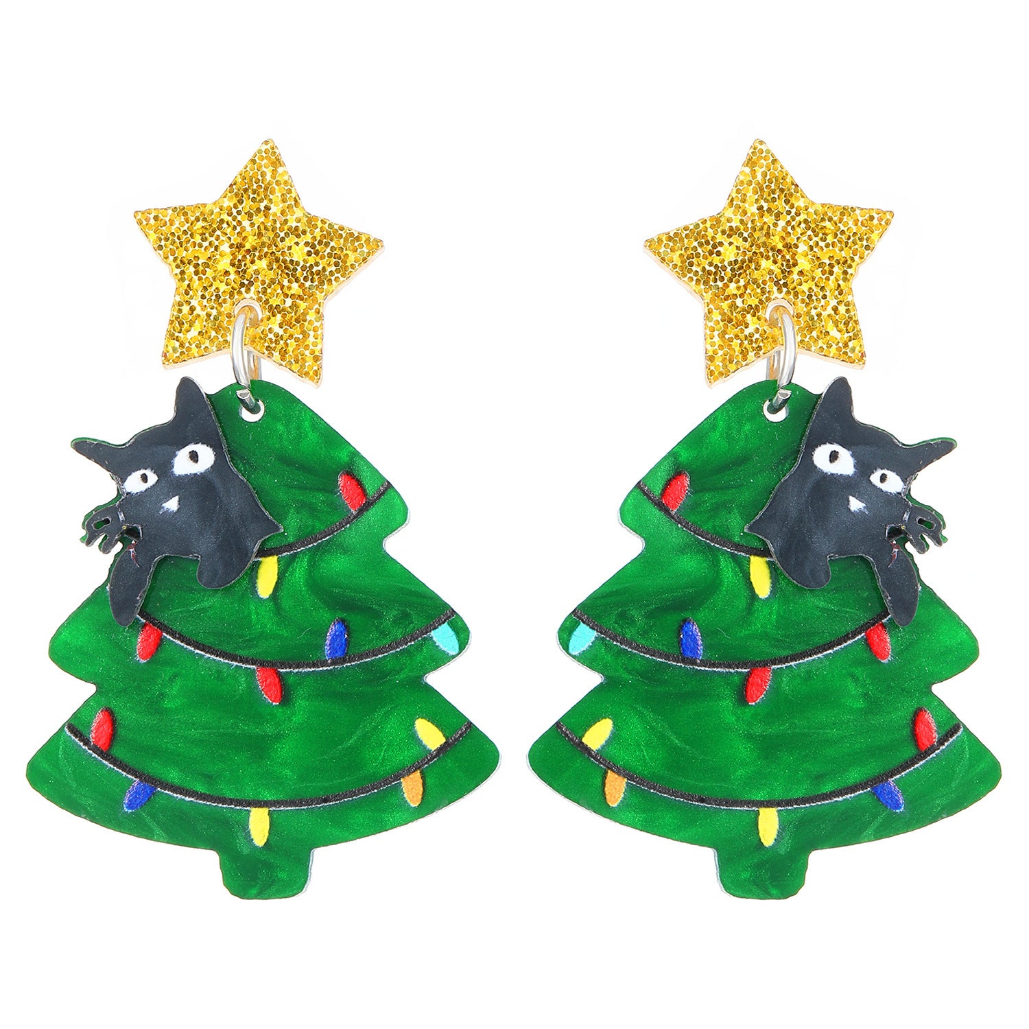 Christmas Tree Kitty Creative Christmas Acrylic Earrings